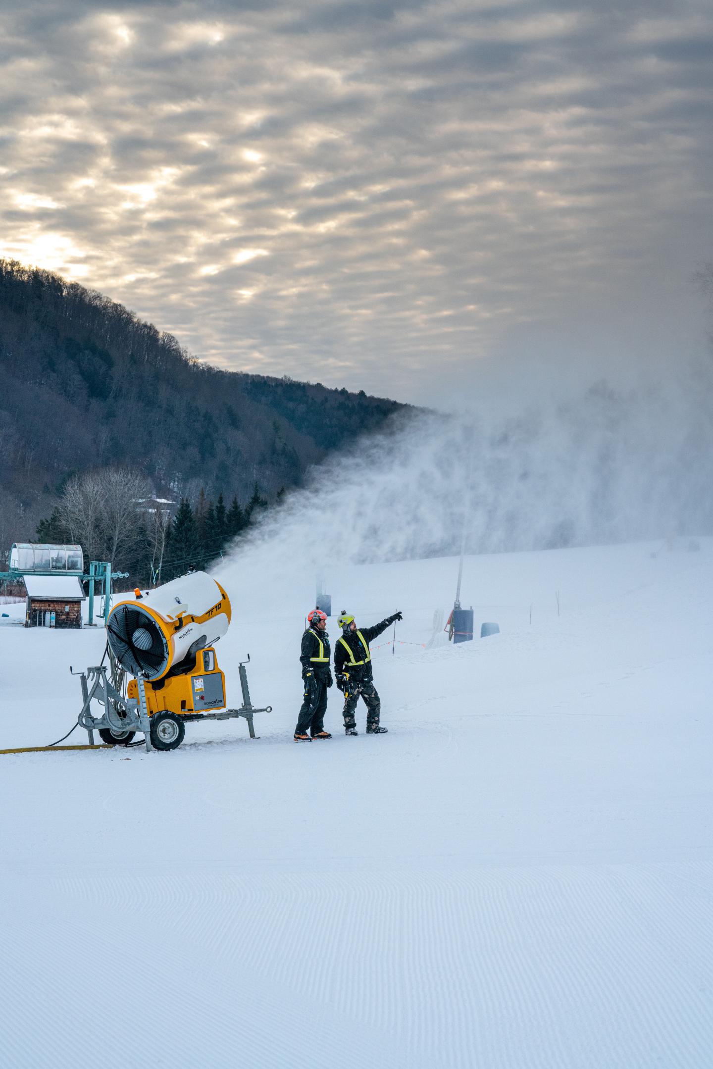 Snowmaking team at dawn